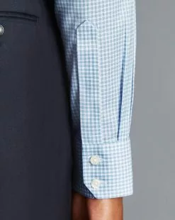 CHARLES TYRWHITT Non-Iron Twill Mini Windowpane Check Shirt - Steel B -Charles Tyrwhitt Shop FON2428STL MODEL CUFF 1