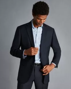 CHARLES TYRWHITT Spread Collar Non-Iron Twill Mini Windowpane Check Shirt - Steel B -Charles Tyrwhitt Shop FON2428STL MODEL OUTFIT