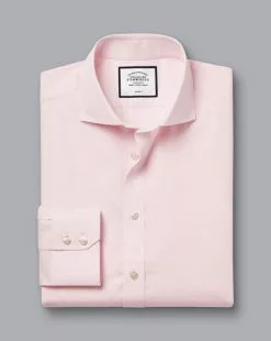 CHARLES TYRWHITT Spread Collar Non-Iron Poplin Shirt - Pink -Charles Tyrwhitt Shop FON2445PNK FOLD SINGLE