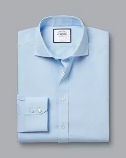 CHARLES TYRWHITT Spread Collar Non-Iron Poplin Shirt - Sky B -Charles Tyrwhitt Shop FON2445SKY FOLD SINGLE