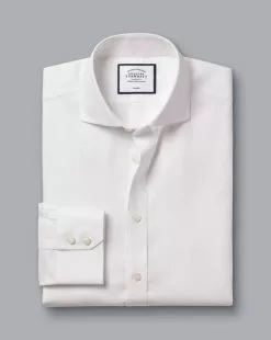 CHARLES TYRWHITT Spread Collar Non-Iron Royal Oxford Shirt - Wh -Charles Tyrwhitt Shop FON2448WHT FOLD SINGLE
