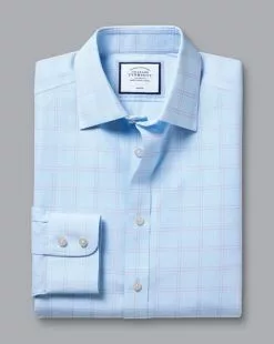 CHARLES TYRWHITT Non-Iron Prince Of Wales Check Shirt - Light B -Charles Tyrwhitt Shop FON2460LBU FOLD SINGLE