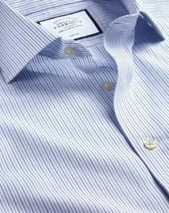 CHARLES TYRWHITT Spread Collar Non-Iron Stripe Shirt - Ocean B
