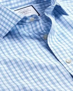 CHARLES TYRWHITT Spread Collar Non-Iron Graph Check Cutaway Shirt - Royal B
