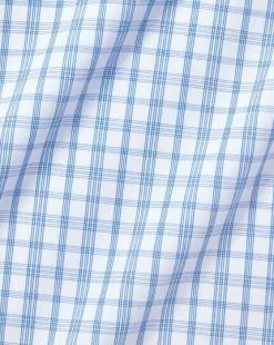 CHARLES TYRWHITT Spread Collar Non-Iron Graph Check Cutaway Shirt - Royal B -Charles Tyrwhitt Shop FON2463RYL FABRIC DETAIL