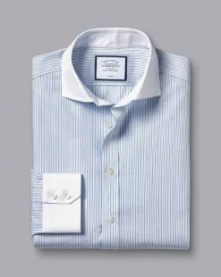 CHARLES TYRWHITT Spread Collar Non-Iron Stripe Winchester Shirt - Ocean B 11 CHARLES TYRWHITT Spread Collar Non-Iron Stripe Winchester Shirt - Ocean B -Charles Tyrwhitt Shop FON2464OCE FOLD SINGLE