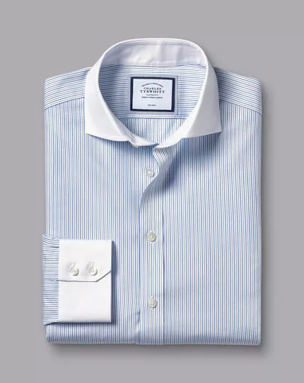 CHARLES TYRWHITT Spread Collar Non-Iron Stripe Winchester Shirt - Ocean B 6 CHARLES TYRWHITT Spread Collar Non-Iron Stripe Winchester Shirt - Ocean B - Image 4