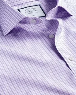 CHARLES TYRWHITT Spread Collar Non-Iron Twill Windowpane Check Shirt - Lilac P