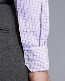 CHARLES TYRWHITT Spread Collar Non-Iron Twill Windowpane Check Shirt - Lilac P -Charles Tyrwhitt Shop FON2472LLC MODEL CUFF