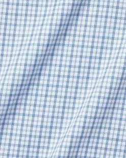 CHARLES TYRWHITT Spread Collar Non-Iron Twill Windowpane Check Shirt - Ocean B -Charles Tyrwhitt Shop FON2472OCE FABRIC DETAIL