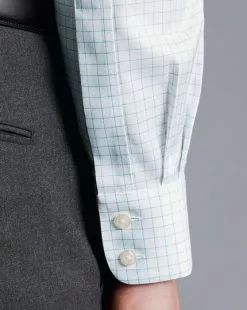 CHARLES TYRWHITT Non-Iron Twill Fine Shadow Check Shirt - Aqua Green -Charles Tyrwhitt Shop FON2473AQA MODEL CUFF