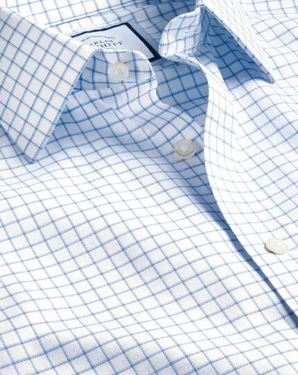 CHARLES TYRWHITT Non-Iron Twill Fine Shadow Check Shirt - Cornflower B 3 CHARLES TYRWHITT Non-Iron Twill Fine Shadow Check Shirt - Cornflower B