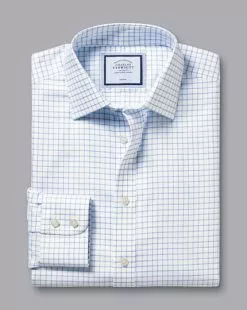 CHARLES TYRWHITT Non-Iron Twill Fine Shadow Check Shirt - Cornflower B 11 CHARLES TYRWHITT Non-Iron Twill Fine Shadow Check Shirt - Cornflower B -Charles Tyrwhitt Shop FON2473CFW FOLD SINGLE