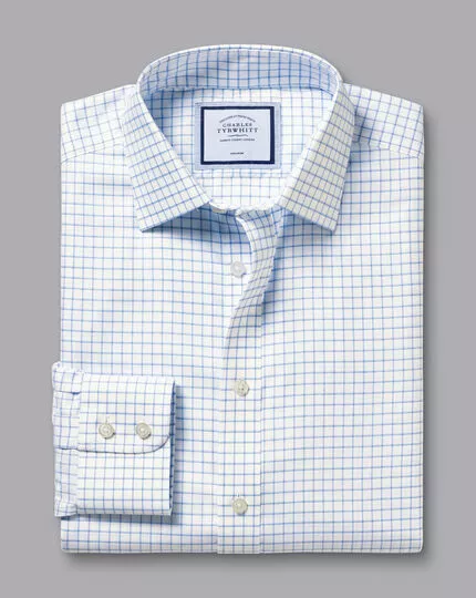 CHARLES TYRWHITT Non-Iron Twill Fine Shadow Check Shirt - Cornflower B 6 CHARLES TYRWHITT Non-Iron Twill Fine Shadow Check Shirt - Cornflower B - Image 4