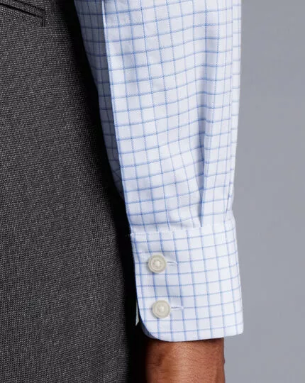 CHARLES TYRWHITT Non-Iron Twill Fine Shadow Check Shirt - Cornflower B 7 CHARLES TYRWHITT Non-Iron Twill Fine Shadow Check Shirt - Cornflower B - Image 5