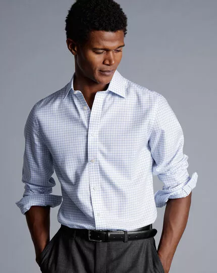 CHARLES TYRWHITT Non-Iron Twill Fine Shadow Check Shirt - Cornflower B 4 CHARLES TYRWHITT Non-Iron Twill Fine Shadow Check Shirt - Cornflower B - Image 2