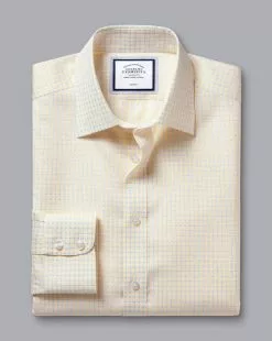 CHARLES TYRWHITT Non-Iron Twill Double Check Shirt - Lemon Yellow -Charles Tyrwhitt Shop FON2474LMN FOLD SINGLE