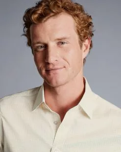 CHARLES TYRWHITT Non-Iron Twill Double Check Shirt - Lemon Yellow -Charles Tyrwhitt Shop FON2474LMN MODEL DETAIL