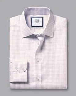 CHARLES TYRWHITT Non-Iron Twill Double Check Shirt - Light Pink -Charles Tyrwhitt Shop FON2474LPK FOLD SINGLE