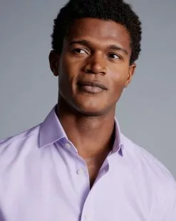 CHARLES TYRWHITT Spread Collar Non-Iron Henley Weave Shirt - Lilac P -Charles Tyrwhitt Shop FON2482LLC MODEL DETAIL