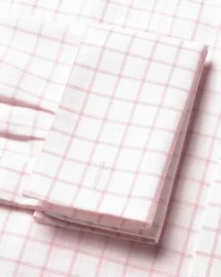 CHARLES TYRWHITT Spread Collar Non-Iron Henley Weave Check Shirt - Light Pink -Charles Tyrwhitt Shop FON2482LPK DOUBLE CUFF