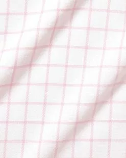 CHARLES TYRWHITT Spread Collar Non-Iron Henley Weave Check Shirt - Light Pink -Charles Tyrwhitt Shop FON2482LPK FABRIC DETAIL