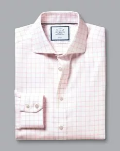 CHARLES TYRWHITT Spread Collar Non-Iron Henley Weave Check Shirt - Light Pink -Charles Tyrwhitt Shop FON2482LPK FOLD SINGLE
