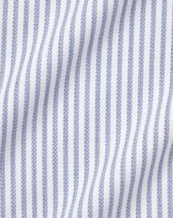 CHARLES TYRWHITT Spread Collar Non-Iron Henley Weave Stripe Shirt - Royal B -Charles Tyrwhitt Shop FON2482RYL FABRIC DETAIL