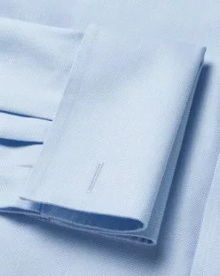 CHARLES TYRWHITT Spread Collar Non-Iron Henley Weave Shirt - Sky B -Charles Tyrwhitt Shop FON2482SKY DOUBLE CUFF