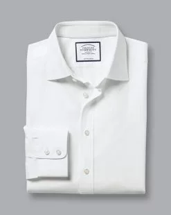 CHARLES TYRWHITT Semi-Spread Collar Egyptian Cotton Poplin Shirt - Wh -Charles Tyrwhitt Shop FOR2245WHT FOLD SINGLE