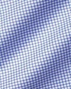 CHARLES TYRWHITT Semi-Spread Collar Egyptian Cotton Twill Small Grid Check Shirt - Ocean B -Charles Tyrwhitt Shop FOR2295OCE FABRIC DETAIL