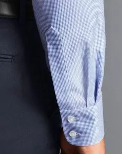 CHARLES TYRWHITT Semi-Spread Collar Egyptian Cotton Twill Small Grid Check Shirt - Ocean B -Charles Tyrwhitt Shop FOR2295OCE MODEL CUFF