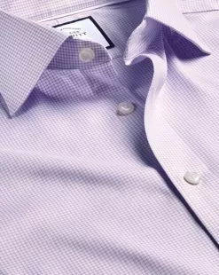 CHARLES TYRWHITT Semi-Spread Collar Egyptian Cotton Twill Small Grid Check Shirt - Violet P