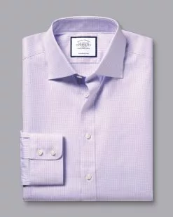 CHARLES TYRWHITT Semi-Spread Collar Egyptian Cotton Twill Small Grid Check Shirt - Violet P -Charles Tyrwhitt Shop FOR2295VLT FOLD SINGLE