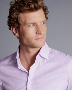 CHARLES TYRWHITT Semi-Spread Collar Egyptian Cotton Twill Small Grid Check Shirt - Violet P -Charles Tyrwhitt Shop FOR2295VLT MODEL DETAIL