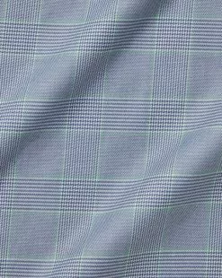 CHARLES TYRWHITT Semi-Spread Collar Egyptian Cotton Twill Prince Of Wales Shirt - Steel B -Charles Tyrwhitt Shop FOR2327STL FABRIC DETAIL