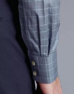 CHARLES TYRWHITT Semi-Spread Collar Egyptian Cotton Twill Prince Of Wales Shirt - Steel B -Charles Tyrwhitt Shop FOR2327STL MODEL CUFF