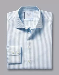 CHARLES TYRWHITT Semi-Spread Collar Egyptian Cotton Twill Stripe Shirt - Light B -Charles Tyrwhitt Shop FOR2328LBU FOLD SINGLE