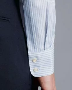 CHARLES TYRWHITT Semi-Spread Collar Egyptian Cotton Twill Stripe Shirt - Light B -Charles Tyrwhitt Shop FOR2328LBU MODEL CUFF