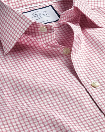 CHARLES TYRWHITT Semi-Spread Collar Egyptian Cotton Twill Fine Check Shirt - Dark Pink 3 CHARLES TYRWHITT Semi-Spread Collar Egyptian Cotton Twill Fine Check Shirt - Dark Pink