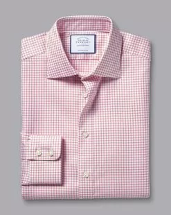 CHARLES TYRWHITT Semi-Spread Collar Egyptian Cotton Twill Fine Check Shirt - Dark Pink 11 CHARLES TYRWHITT Semi-Spread Collar Egyptian Cotton Twill Fine Check Shirt - Dark Pink -Charles Tyrwhitt Shop FOR2329DPK FOLD SINGLE