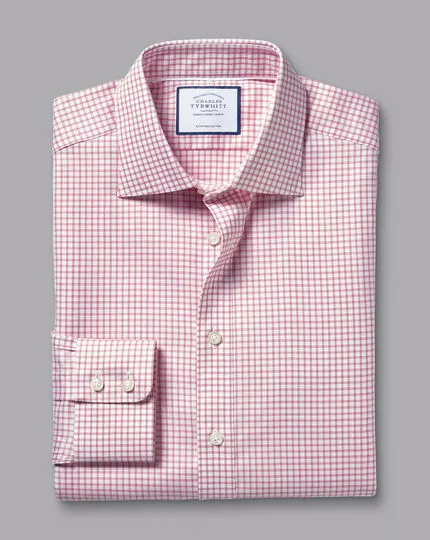 CHARLES TYRWHITT Semi-Spread Collar Egyptian Cotton Twill Fine Check Shirt - Dark Pink 6 CHARLES TYRWHITT Semi-Spread Collar Egyptian Cotton Twill Fine Check Shirt - Dark Pink - Image 4