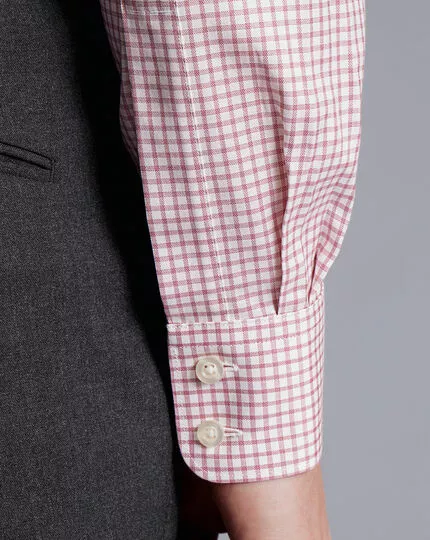 CHARLES TYRWHITT Semi-Spread Collar Egyptian Cotton Twill Fine Check Shirt - Dark Pink 7 CHARLES TYRWHITT Semi-Spread Collar Egyptian Cotton Twill Fine Check Shirt - Dark Pink - Image 5