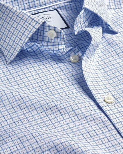 CHARLES TYRWHITT Semi-Spread Collar Egyptian Cotton Twill Double Check Shirt - Ocean B 3 CHARLES TYRWHITT Semi-Spread Collar Egyptian Cotton Twill Double Check Shirt - Ocean B