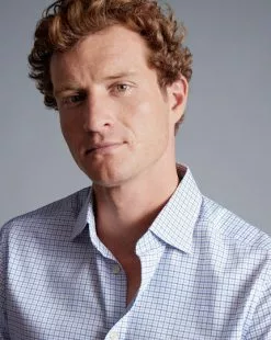 CHARLES TYRWHITT Semi-Spread Collar Egyptian Cotton Twill Double Check Shirt - Ocean B 10 CHARLES TYRWHITT Semi-Spread Collar Egyptian Cotton Twill Double Check Shirt - Ocean B -Charles Tyrwhitt Shop FOR2330OCE MODEL DETAIL