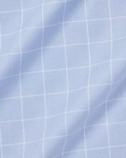 CHARLES TYRWHITT Semi-Spread Collar Egyptian Cotton Twill Check Shirt - Cornflower B -Charles Tyrwhitt Shop FOR2332CFW FABRIC DETAIL