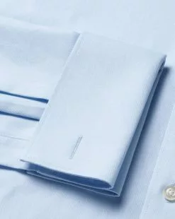 CHARLES TYRWHITT Semi-Spread Collar Egyptian Cotton Berkshire Weave Shirt - Light B -Charles Tyrwhitt Shop FOR2339LBU DOUBLE CUFF