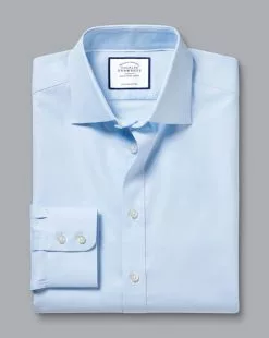 CHARLES TYRWHITT Semi-Spread Collar Egyptian Cotton Berkshire Weave Shirt - Light B -Charles Tyrwhitt Shop FOR2339LBU FOLD SINGLE