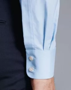 CHARLES TYRWHITT Semi-Spread Collar Egyptian Cotton Berkshire Weave Shirt - Light B -Charles Tyrwhitt Shop FOR2339LBU MODEL CUFF