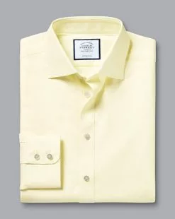 CHARLES TYRWHITT Semi-Spread Collar Egyptian Cotton Berkshire Weave Shirt - Lemon -Charles Tyrwhitt Shop FOR2339LMN FOLD SINGLE